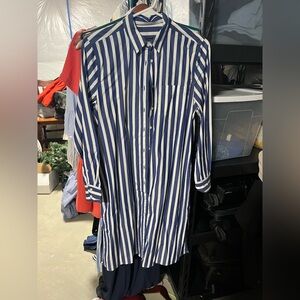 J. Crew Blue and White Striped Casual Dress Shirt